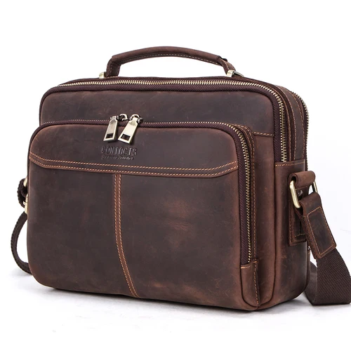 연락처 미친 말 가죽 남자 메신저 가방 빈티지 남자 Crossbody 가방 핸드백 대용량 남성 어깨 가방 Bolsos 2