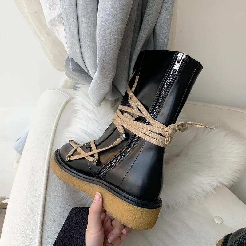 Женские ботинки; галстук с трубкой; Zapatos De Mujer; обувь с боковой молнией; женские черные зимние ботинки на платформе; женская обувь с боковой молнией и круглым носком