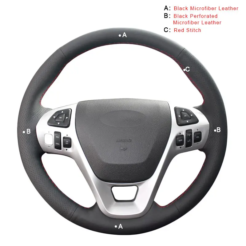 Авто оплетка на крышке рулевого колеса для Ford Explorer 2011- Телец 2013- край 2011- Flex 2013 Автомобильные оплетки крышки - Название цвета: Microfiber Leather