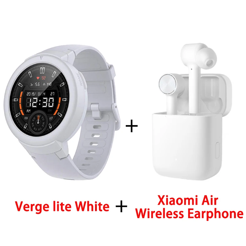 Original Amazfit Verge Lite Smart Watch Global Version GPS 1.3" AMOLED Screen Upgraded Smartwatch HR Sensor 20 Days Battery Life - Цвет: white add earphone