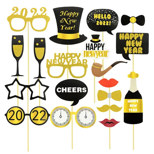 Happy New Year Decorations 2022 Christmas Balloons Decor Gold Black Disposable Tableware For Home New Year's Eve Party Ornaments props-2