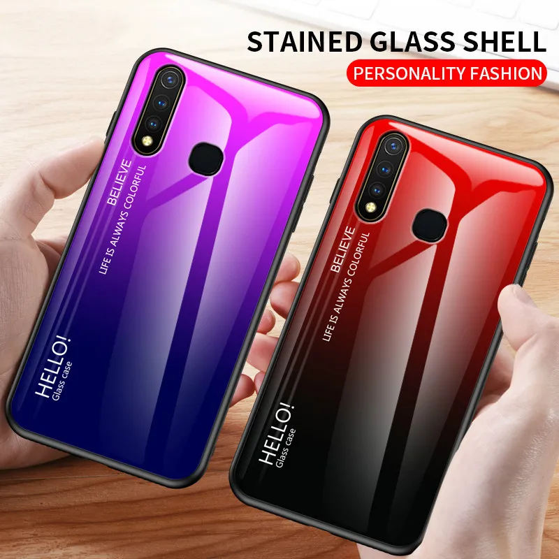 Градиентный чехол из закаленного стекла для VIVO Y19 Y11 Y12 Y15 Y17 Мягкая силиконовая
