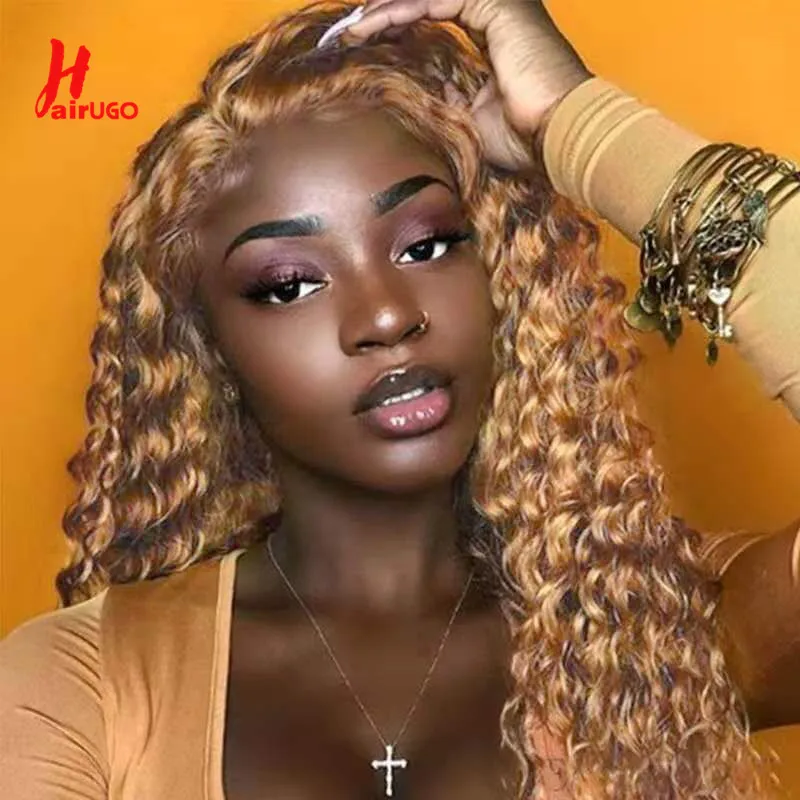 Honey Blonde 4x4 Lace Closure With Bundles #27 Deep Wave Human Hair Bundles With Closure T1B/27 Pre-Colored Hair Weave HairUGo