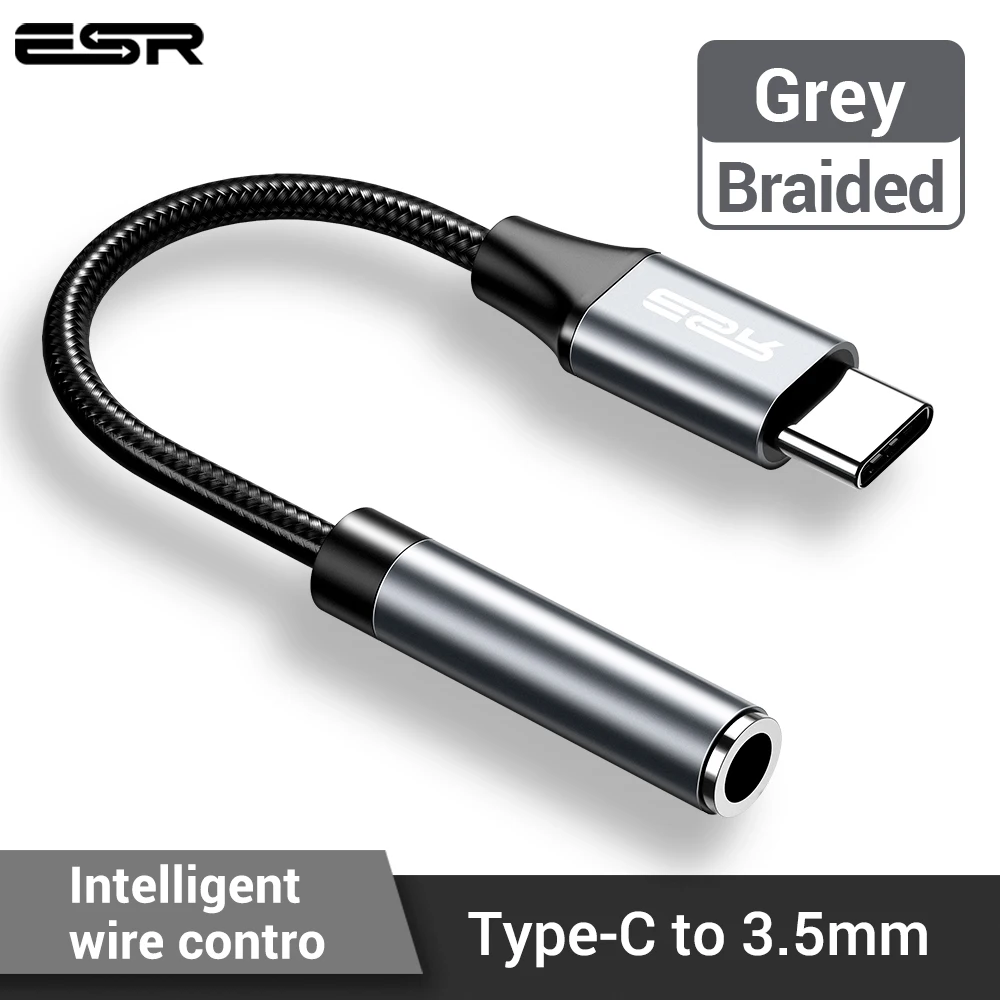 ESR тип-c до 3,5 мм AUX Наушники Адаптер для huawei mate 20 P30 pro Xiaomi Mi 8 9 SE тип C до 3,5 разъем для наушников аудио кабель - Цвет: type-c to 3.5 grey