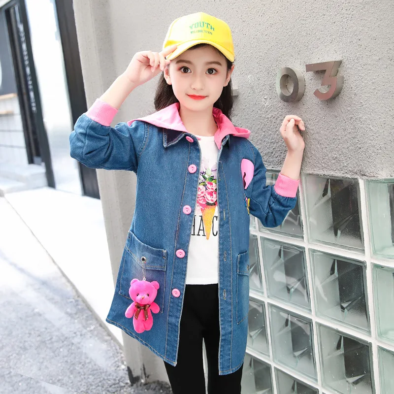 Girl autumn jacket Teen coat Girls long casual coat Creative cowboy oddler girl coat infant clothes Kids Windbreaker 10 13 14 Y