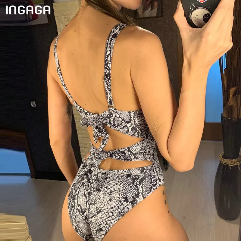INGAGA, сдельный купальник со змеиным рисунком, сексуальный купальник с вырезами, женский купальник без бретелек на плечах, летняя Новинка, открытая пляжная одежда