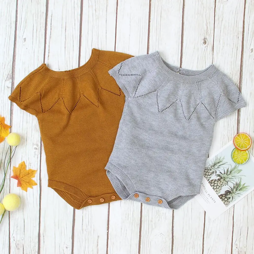 

Newborn Baby Bodysuits Summer Short Sleeve Infant Kids Boys Girls Jumpsuits Clothes Fashion Solid Knit Toddler Outfits One Piece
