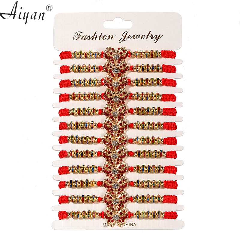 

12 Pieces Butterfly And Palm Alloy Red Bracelets Have Auspiciou Protective Effect Can Given As Gifts For Both Men Or Women