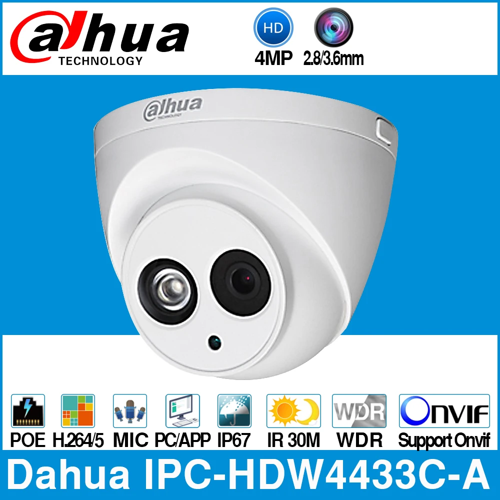 Dahua IPC-HDW4433C-A 4MP HD POE Network Starnight IR Mini Dome IP Camera Built-in MiC Onvif CCTV Camera Replace IPC-HDW4431C-A