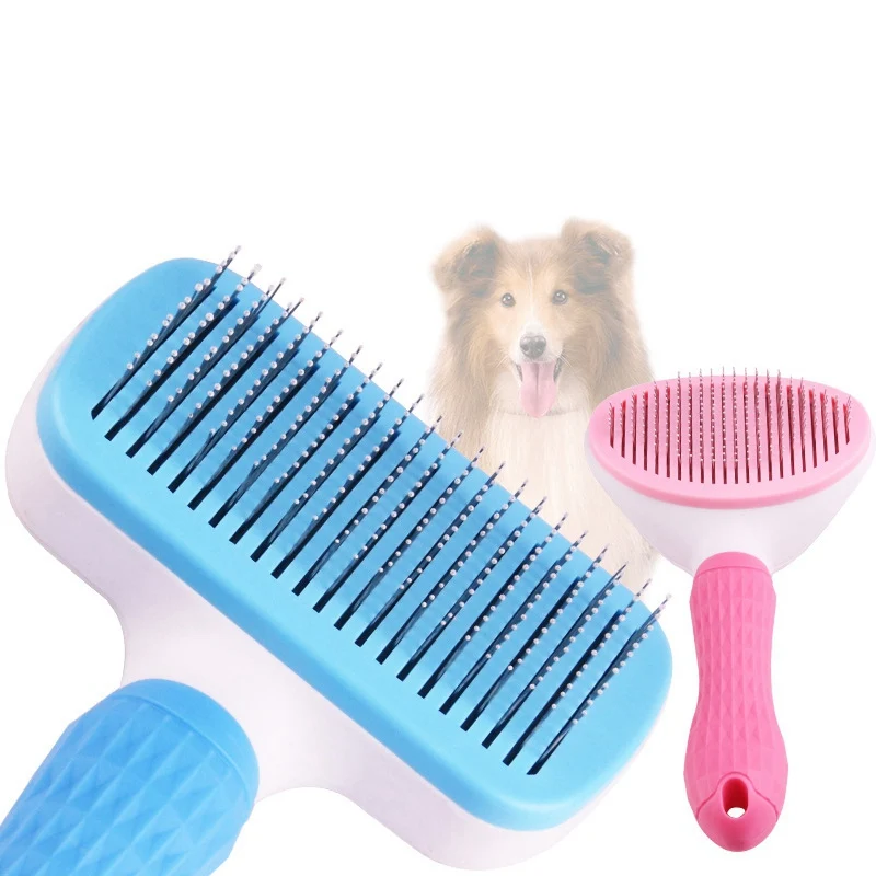 Pet Self Cleaning Automatic Comb With Handle To Remove Loose Dog Comb Pet Grooming Supplies Dogs Cats Professional Grooming Tool