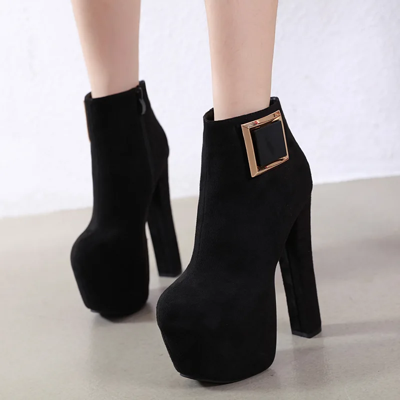 

Lady Boots Women's Low Shoes Leather Booties Zipper Round Toe Bootee Woman 2019 Ladies Ankle Rubber Autumn High Heel Lolita