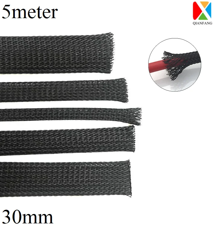 16mm x 5m BLACK Expandable Braided DENSE PET Cable Sleeving High Density 3 Weave 