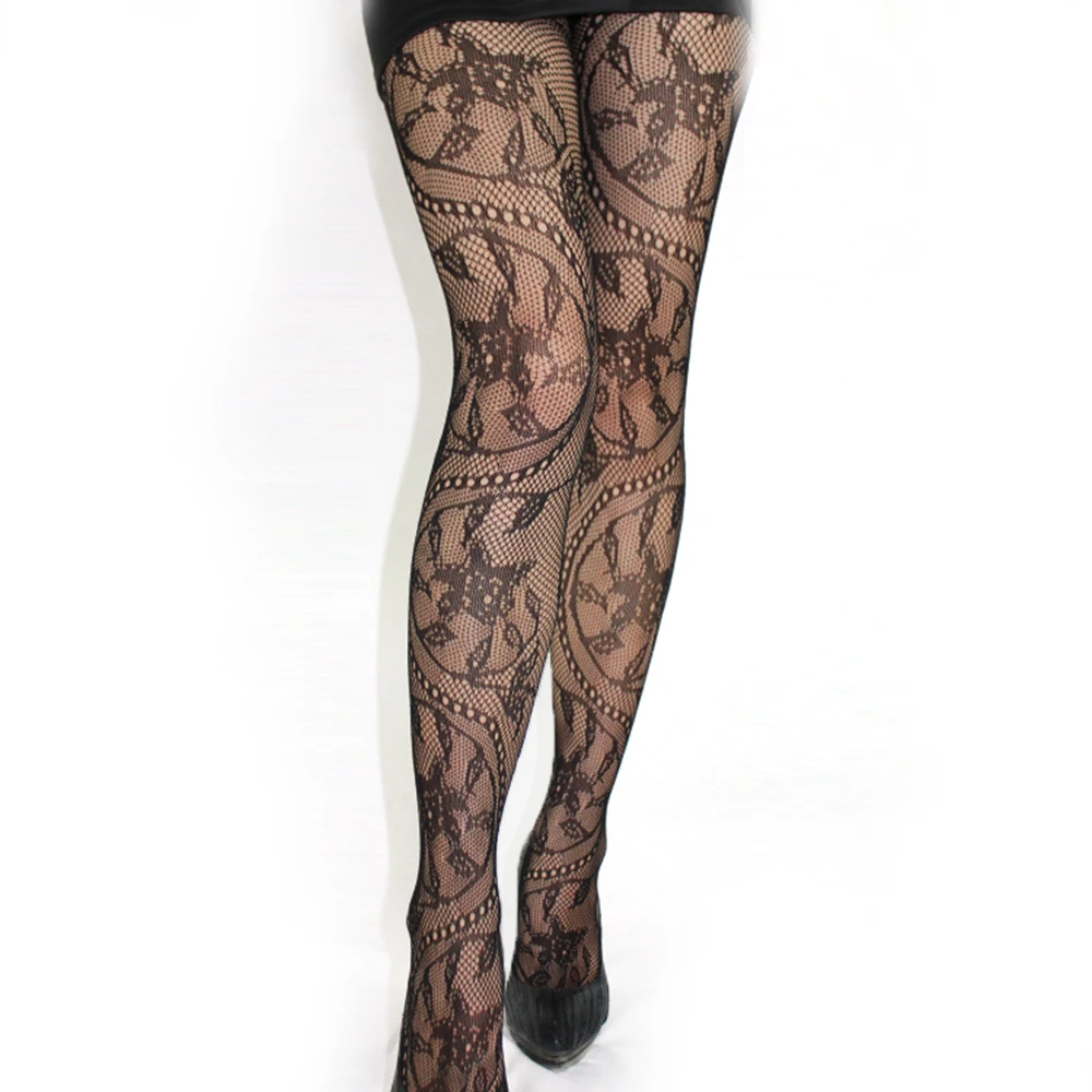 Женские сексуальные черные чулки сетчатые кружевные эластичные колготки