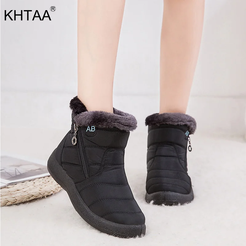 

KHTAA Winter Women Snow Boots Warmer Ladies Plus Size Flat Ankle Boots Female Slip On Women's Furry Zip Plush Woman Cotton Shoes