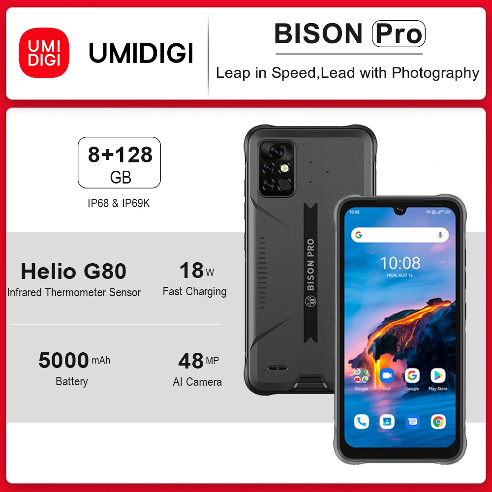 [In Stock] UMIDIGI BISON Pro Global Version Smartphone 128GB IP68/IP69K Helio G80 NFC 48MP Triple Camera 6.3"FHD+ Screen 5000mAh gaming ram