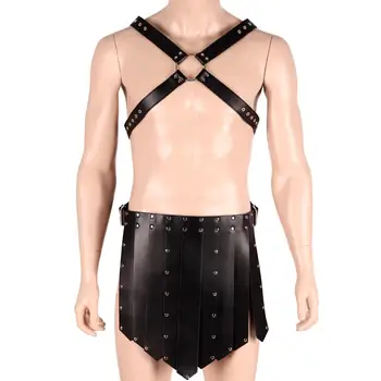 

Punk Goth PU Leather Skirt Harness Belts Top Full Body Bondage Metal Rivet Chest Sexy Lingerie Plus Size Strap Cage Party Rave