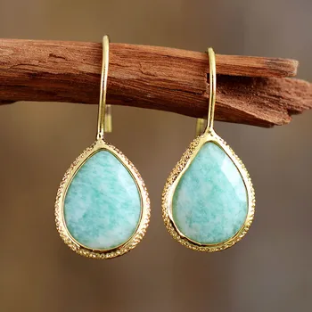 Natural Stone Earrings for Women Teardrop Amazonite Dangle Earring Cute Elegant OL Classic Jewelry Femme Wholesale