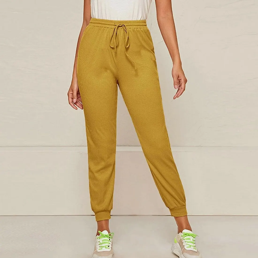 brief casual ribbed loose pants