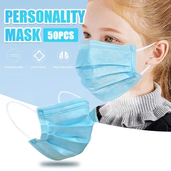 

50/100/200 PCS Child Kids Disposable Mask Three-layer Blue Mouth Mask Cotton Dustproof Face Mouth Mask Earloop Fast Delievry