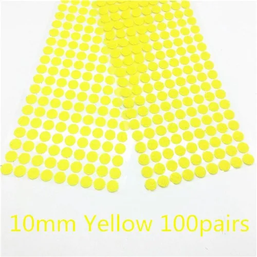 10mm Yellow 100pair 100 пар Самоклеящиеся Застежки лента 10/15/20/25/30 мм сильный клей точки Стикеры крюк и петля; цвет белый, черный; Круглый Монеты нейлоновая лента - Цвет: 10mm Yellow 100pair