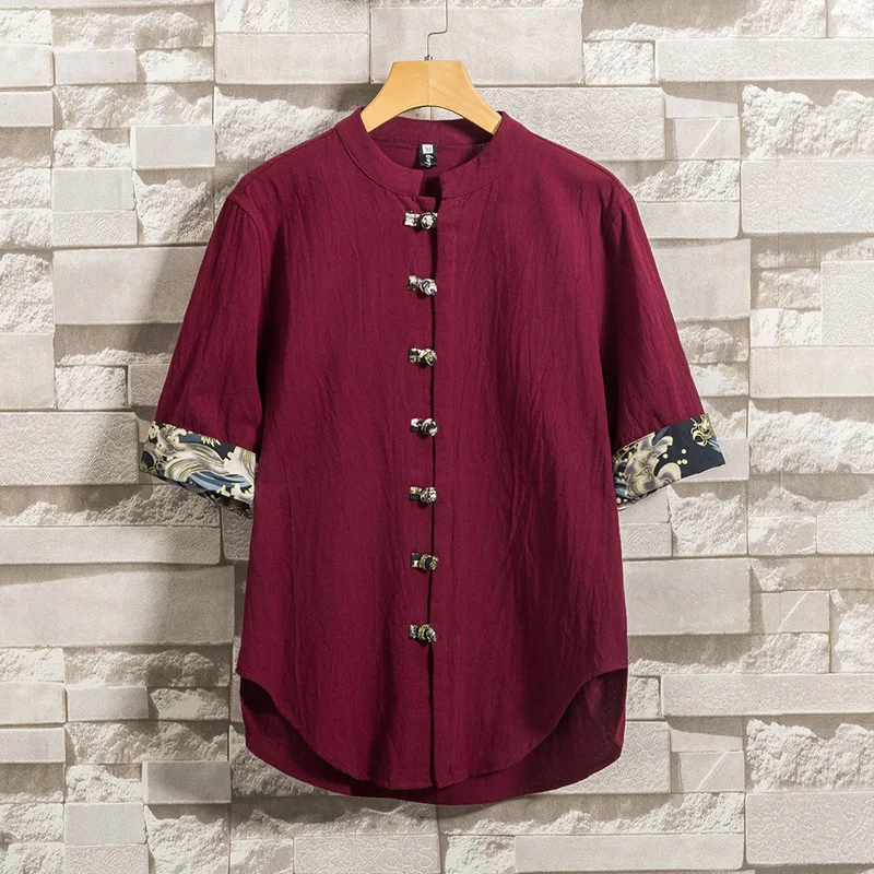 Китайская мужская рубашка из хлопка и льна, рубашка Кунг-фу, топ в стиле Тан, традиционная китайская одежда для мужчин, hanfu tai, топы - Цвет: color3