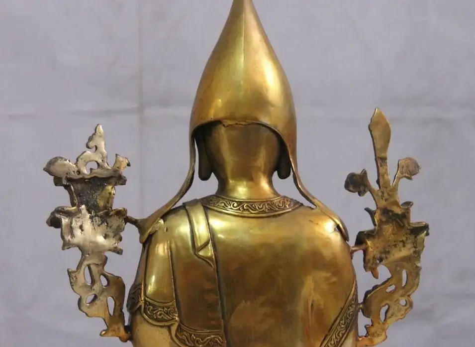19 Tibet Buddhism Bronze Copper Gild Seat Lotus Je Tsongkhapa Buddha God Statue