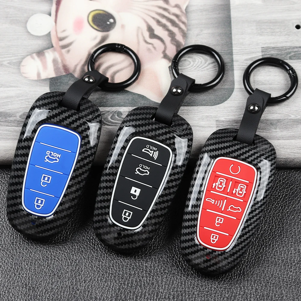

ABS Carbon Car Remote Key Cover Case For Hyundai Tucson Hybrid Nexo NX4 Grand Santa Fe Solaris Sonata 2020 2021 2022 Accessories