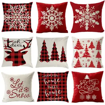 

Christmas Cushion Cover 45*45 Red Merry Christmas Printed Polyester Decorative Pillows Sofa Home Decoration Pillowcase