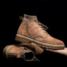 Осенне-зимние замшевые ботильоны челси со шнуровкой Мужская обувь винтажные классические мужские повседневные ботинки