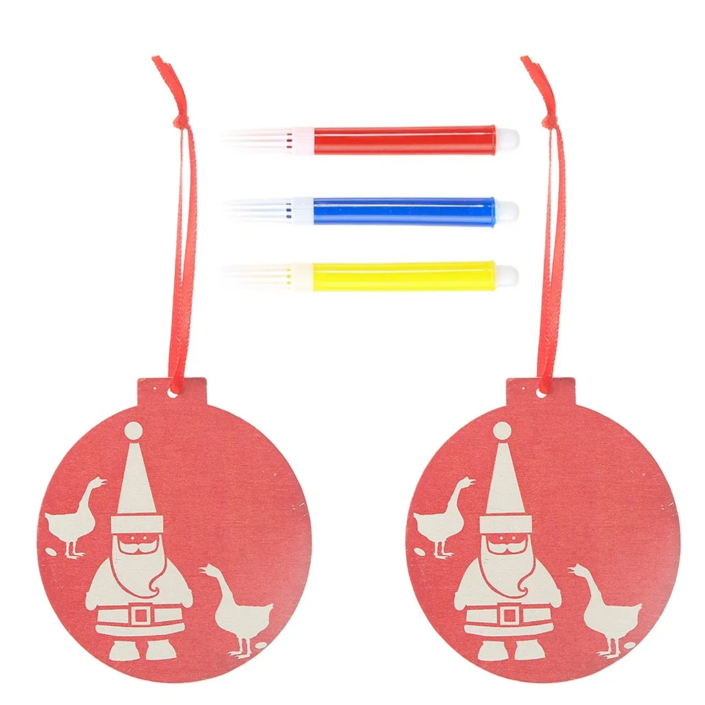 A Merry Christmas DIY граффити круглые деревянные висячие украшения мини Санта Клаус Лось снеговик дерево колокольчики украшения navidad F93 - Цвет: A