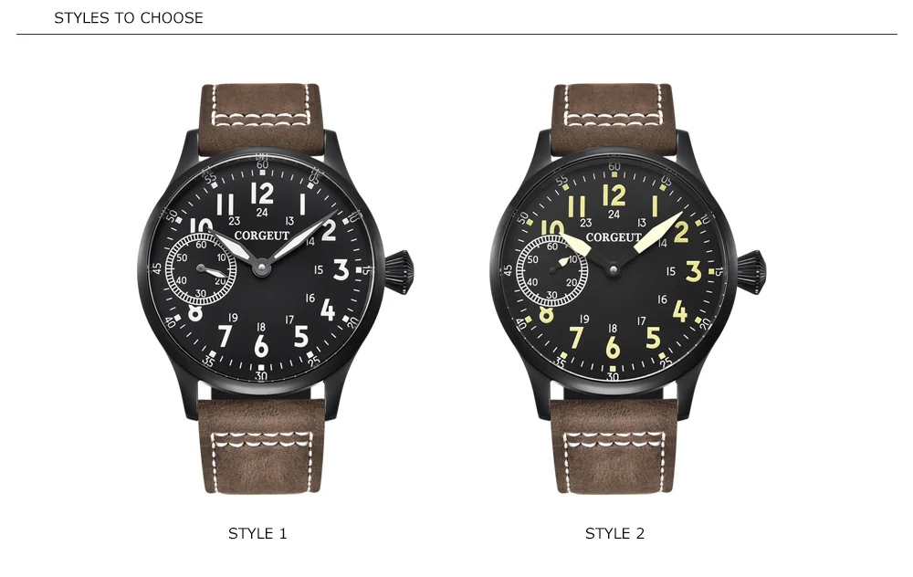 Corgeut Mode Leder Top Leucht Mechanische Handaufzug Uhr 17 Juwelen ST3600 Чайка 6497 bewegung Sport Handgelenk Mann Uhr