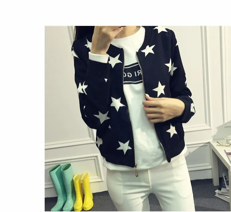 Осень Звезда Slim Fit бейсбольная форма обрезанная куртка студентов маленькое пальто женщин