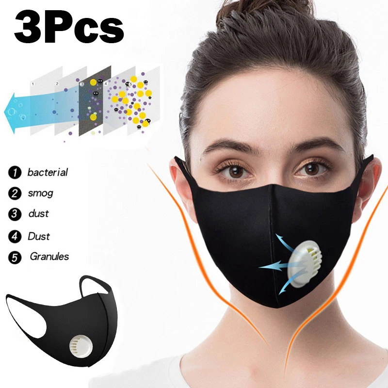 

3Pcs FFP2 Reusable Respirator Breathing Valve Dust Mask Filter Smog Washable Protective Mask Multi-layer Gas Mask Mascarilla