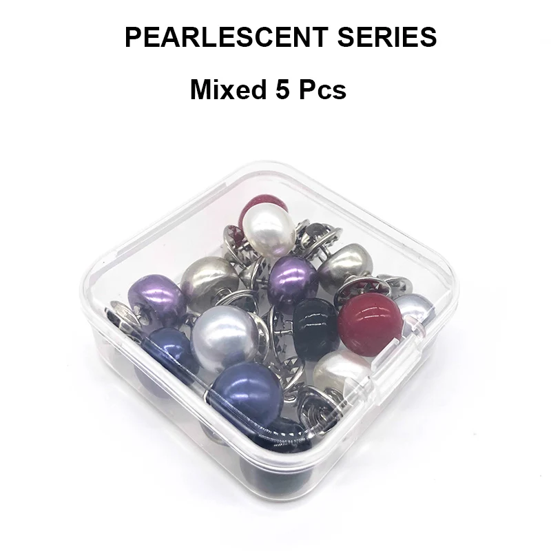 Pearlescent 5pcs 5 шт. круглые жемчужные пуговицы для футболки, пуговицы для одежды, без шитья, декоративные ручки, сделай сам - Цвет: Pearlescent 5pcs