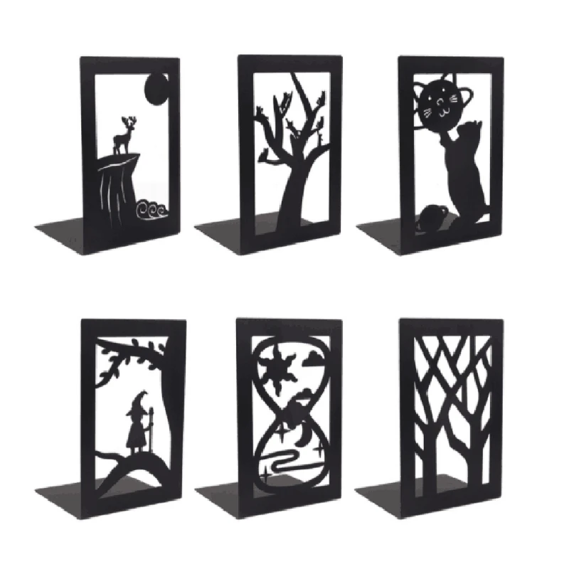 Book Holder Book Organizer Hollow-out Metal Bookends Hourglass Design Metal Bookends for Home Office Decorative Book Stoppers