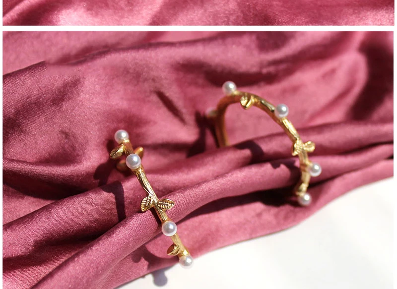 Silver Gold Color Metal Round Imitation Pearl C Shape Leaf Open Alloy Minimalist Hoop Earrings For Women Party Wedding Jewelry