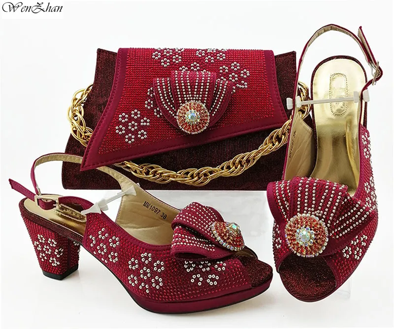 

Unique Italian Shoes with Matching Bag Wine Color African Sets Summer Shoe and Bag Set for Wedding Party 38-43 B98-5