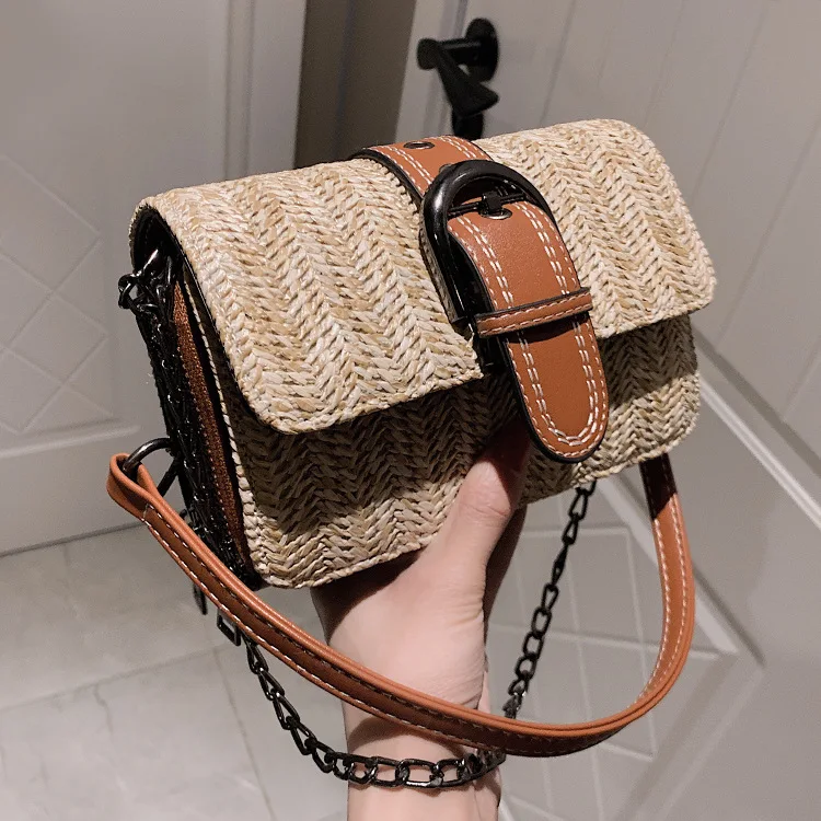 

Straw Bag Mini Square Sling Bag Summer Bag Women's 2019 New Style Simple Crossbody Bag Chain Bag WOMEN'S Bag