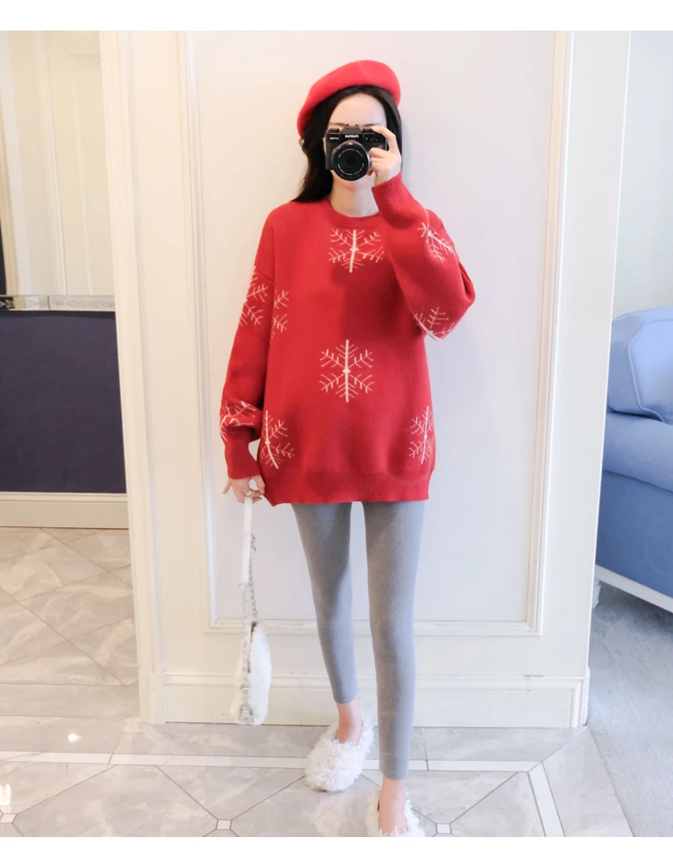 6077# Autumn Winter Large Size Loose Maternity Sweaters Thicken Pullovers Clothes for Pregnant Women Snow Pregnancy Clothing