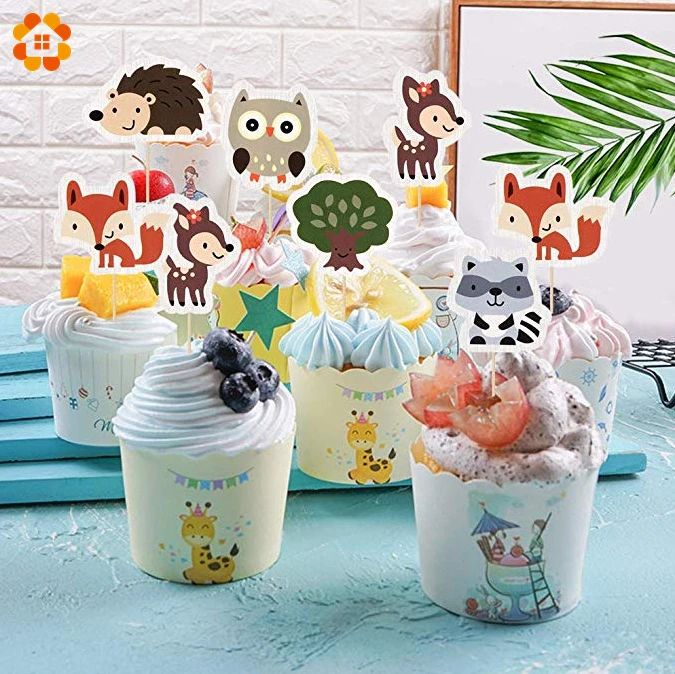 

16PCS/LOT Jungle Safari Party Cute Cartoon Animal Cupcake Toppers Picks Birthday Decoration Kids Baby Shower Cake Decoration