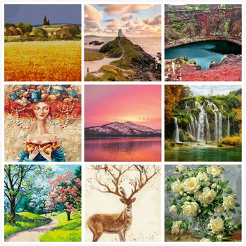 

Freedom Painting By Numbers Scenery DIY Oil Coloring By Numbers Street Landscape Canvas Paint Art Pictures Home Decor