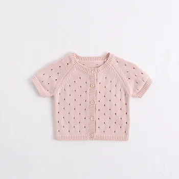 

Newborn Baby Girls Sweaters Summer Short Sleeve Infant Kids Knitted Jackets & Coats Fashion Solid Color Children's Knitwear Tops