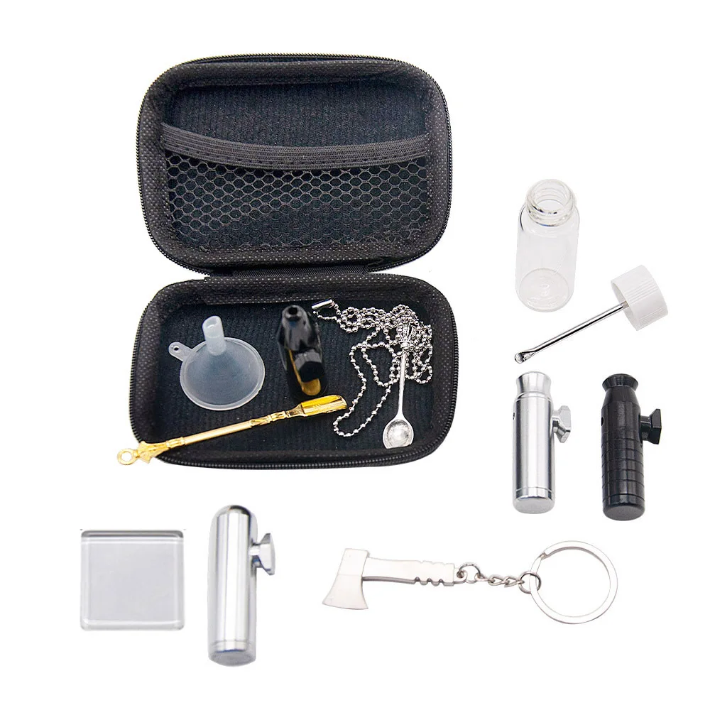 Snuff Set 2# Aluminium Alloy Tobacco Pipe Snuff Nose Smoke Pot Snuff Bottle Smoking Set Cigarette Holder