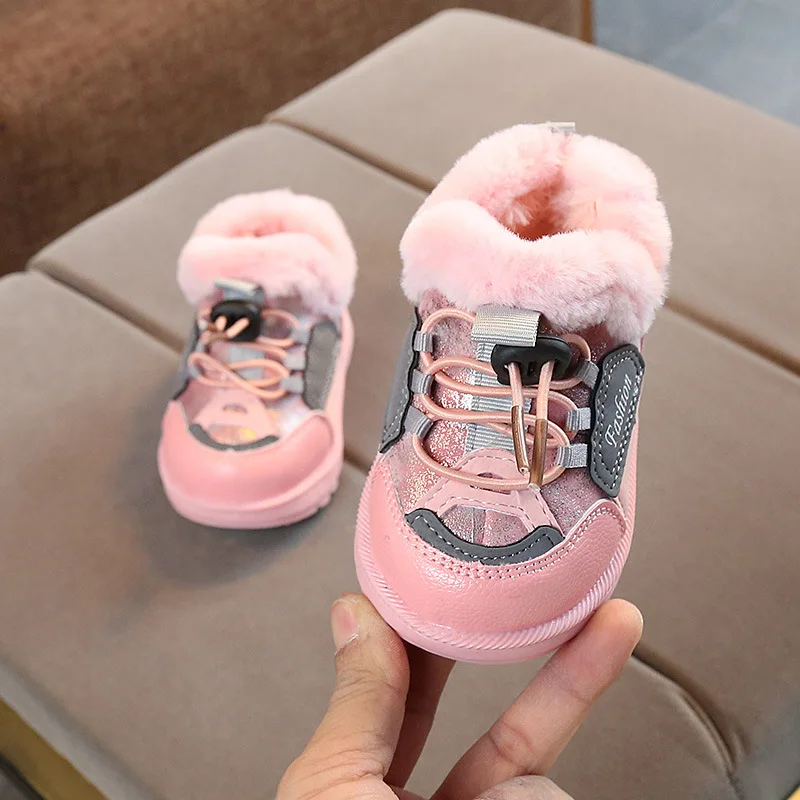 Children Snow Boots Hot Sale Mixed Color Round Toe Lace Up Ankle Kids Boots Girls Cute Winter Warm Velvt Flat Boys Boots