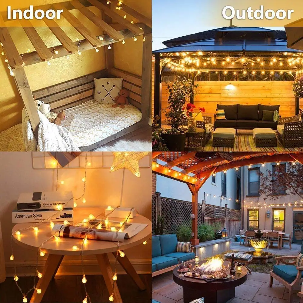 Crystal Ball LED String Lights Garland Balls Party Lighting Christmas Tree Lamp Outdoor Decoration Wedding Patio Holiday Bedroom