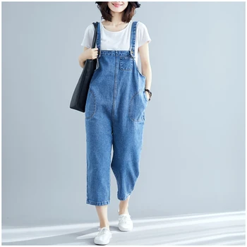 

Summer Jumpsuits for Women Plus Size Vintage Denim Bib Pants Rompers Women Jumpsuits Blue Calf-length Loose Suspender Jumpsuit