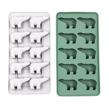 

10-Grids Ice Box with Lid Cute Polar Bear Shape Ice Pop Maker Household Silicone Reusable Popsicle Mold Tray