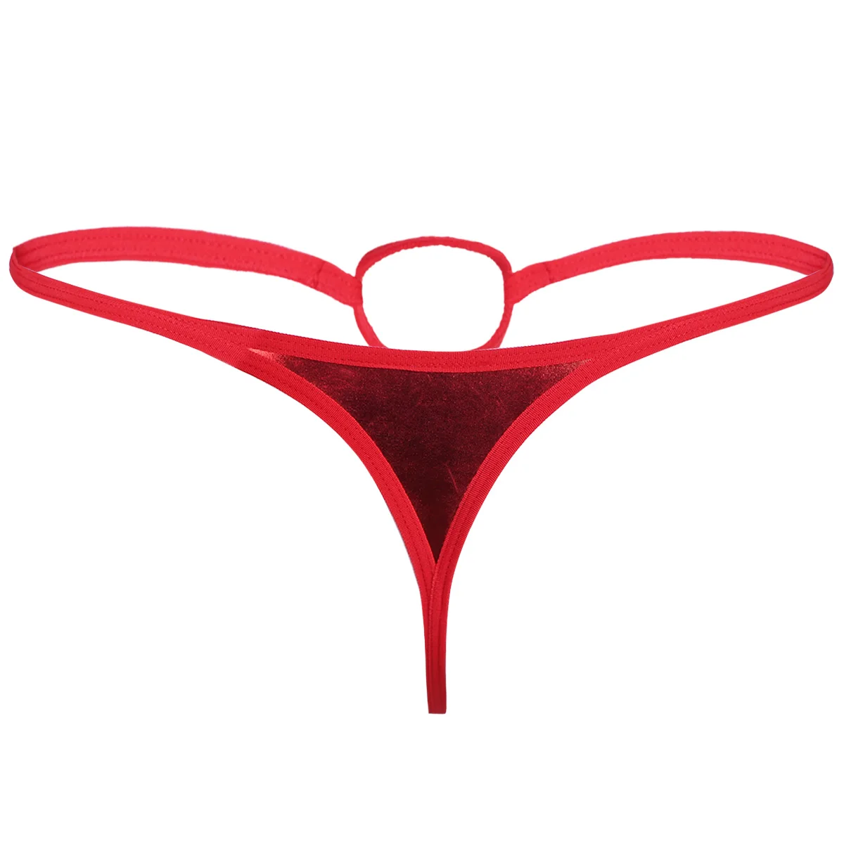 Mens Lingerie Patent Leather G String With Penis Hole Loop Bikini 