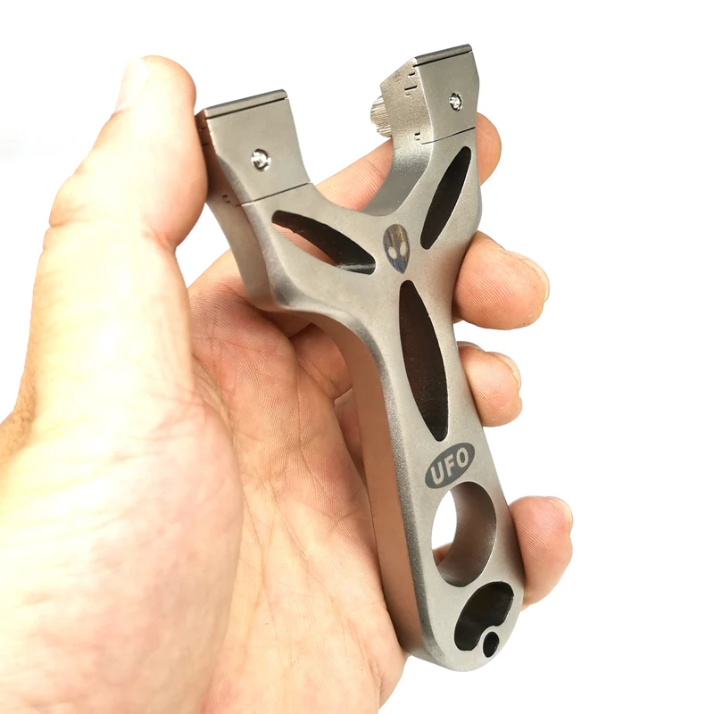 

New Stainless Steel UFO Alien Hunting Slingshot with Flat Rubber Band Powerful Handheld Bow Outdoor Tools