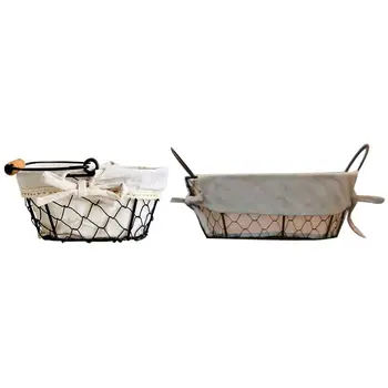 

Iron Art Wire Sundries Storage Basket Desktop Grocery Organizer & Metal Wire Bread Basket Dustproof Picnic Fruit Tray